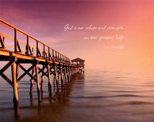 Picture of Pier at Sunrise Plaque - Psalm 46:1